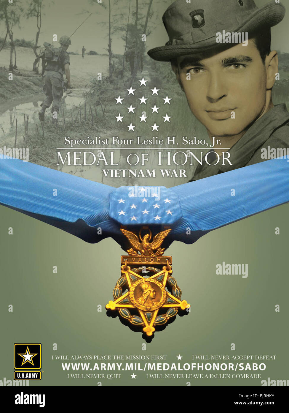 Am 16. Mai vergibt Präsident Barack Obama Spezialist Leslie H. Sabo, Jr., US Army, die Medal Of Honor für auffallende Edelmut. Spezialist für Sabo erhalten die Medal Of Honor posthum für seine Heldentaten im Kampf am 10. Mai 1970, während seiner Tätigkeit als ein Schütze in der Firma B, 3d, Bataillon, 506. Infanterie, 101. US-Luftlandedivision in Se San, Kambodscha. An jenem Tag, als er und sein Zug durch eine große feindliche Kraft in einen Hinterhalt gelockt wurden, belastet Spezialist Sabo sofort die feindliche Position mehrere feindliche Soldaten zu töten.  Später dann auch einen Gegner flankieren Kraft, erfolgreich zeichnen ihr Feuer angegriffen Stockfoto