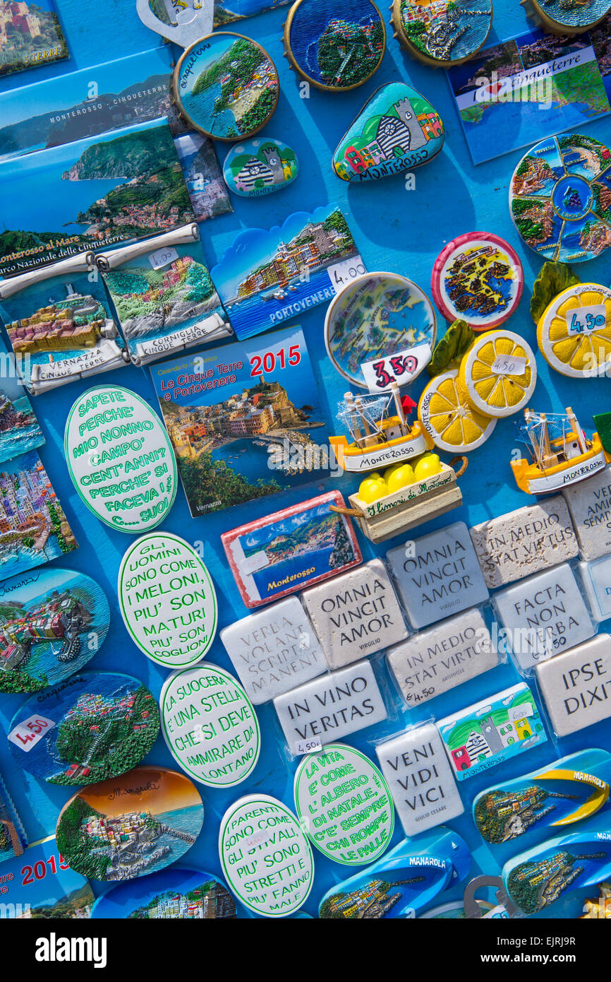 Kühlschrank-Magnet anzuzeigen, Monterosso al Mare, Cinque Terre, Ligurien, Italien Stockfoto