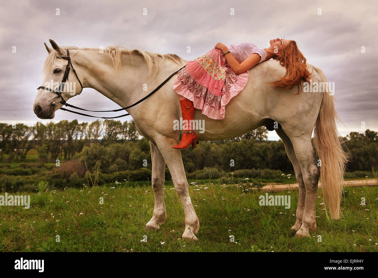 Frau Reiter, Pferd, Tier, Natur, Luft, Gesundheit, Trense, Reiten, Fahrt, Liebe, zusammen, verstehen, Stockfoto