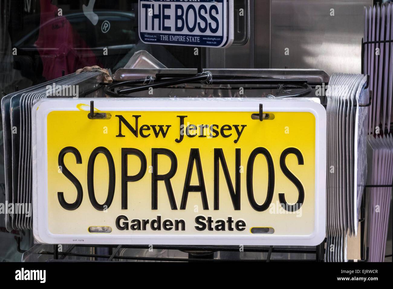 Souvenir-Kfz-Kennzeichen mit dem Fernseher zeigen Sopranos angezeigt Stockfoto
