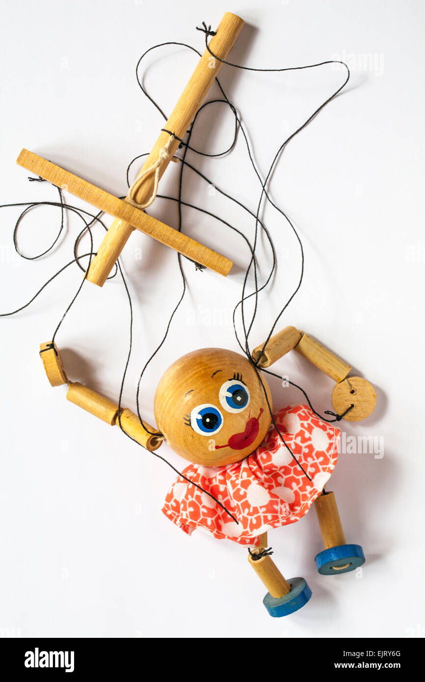 Spaß Zeichenfolge Marionette auf weißem Hintergrund Stockfoto