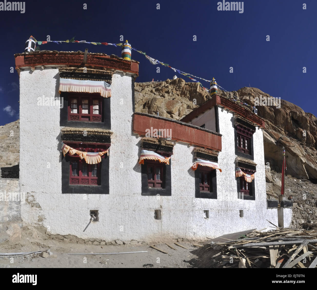 Malerische Aussicht auf traditionelles Haus in Ladakh, Indien Stockfoto