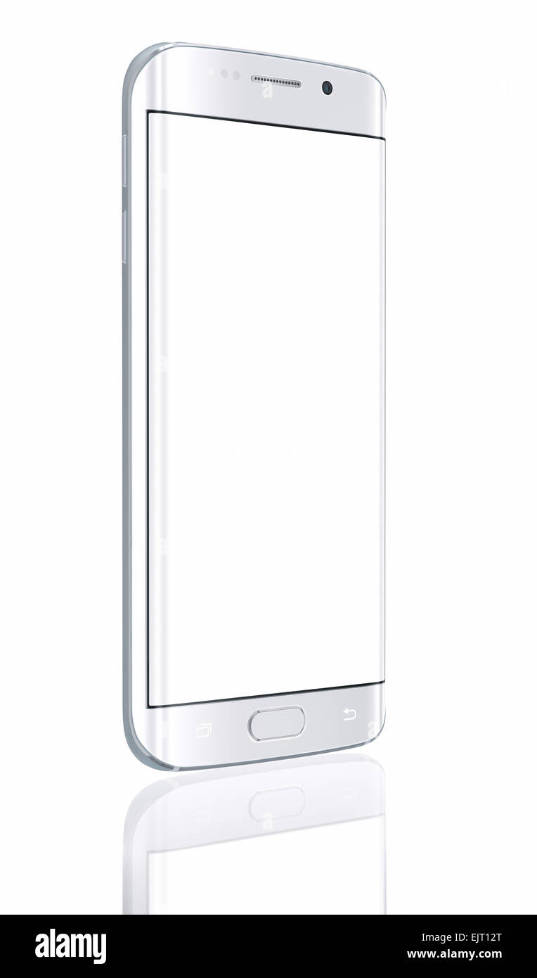Smartphone-Rand mit leeren Bildschirm auf weißem Hintergrund Stockfoto