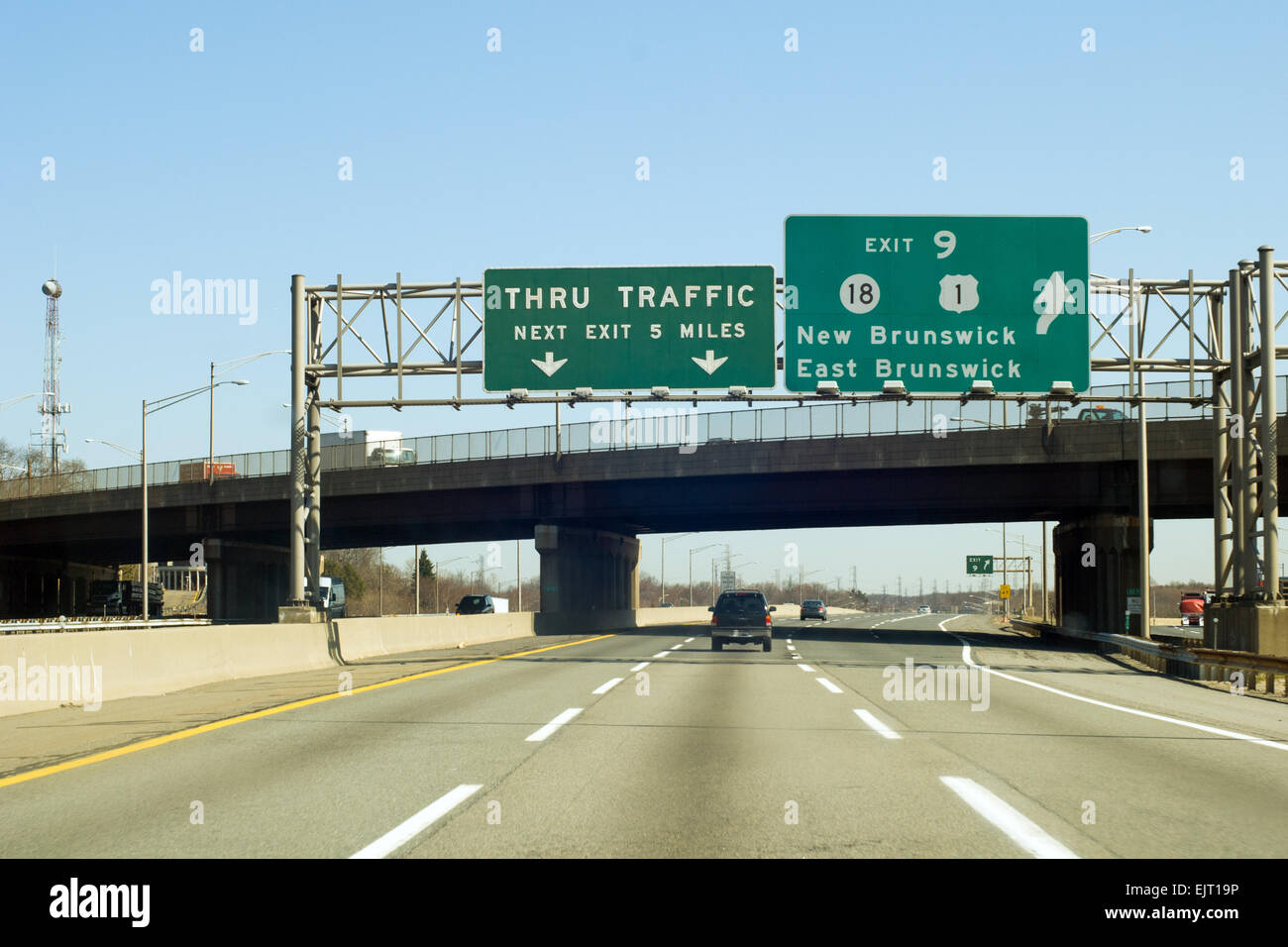New Jersey Turnpike (Interstate i-95) Ausfahrt in New Jersey, USA Stockfoto