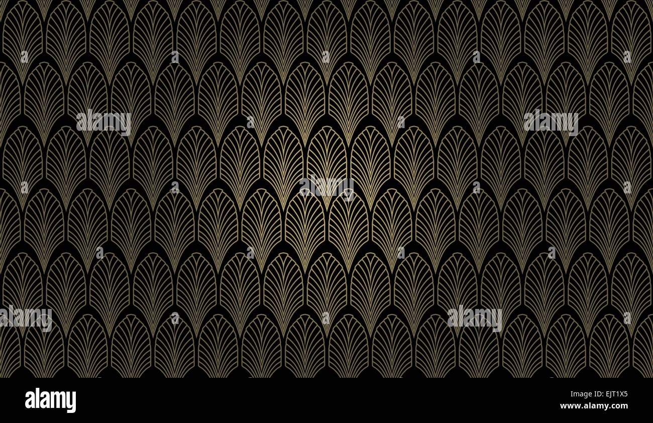 Ein Art-deco-Stil Tapetenmuster in Gold und schwarz Stockfoto