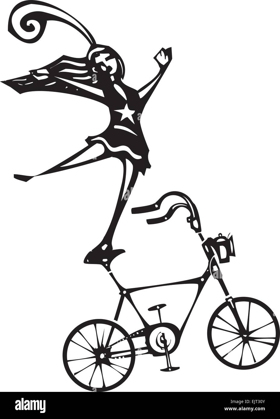 Holzschnitt Stil Bild ein Zirkusartist balanciert auf einem Fahrrad. Stock Vektor