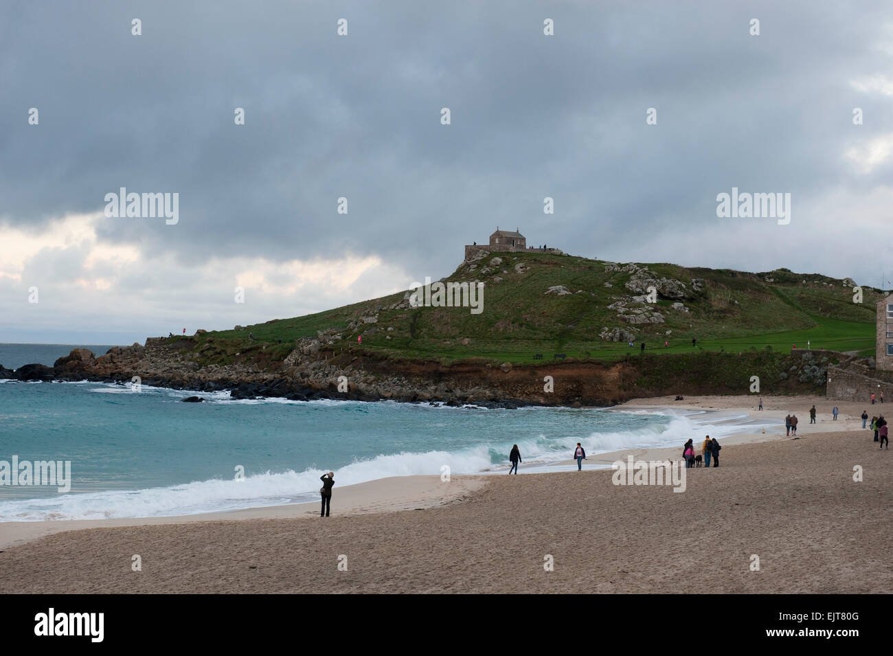 St. Ives Strand und die Insel Cornwall England UK Europa Stockfoto