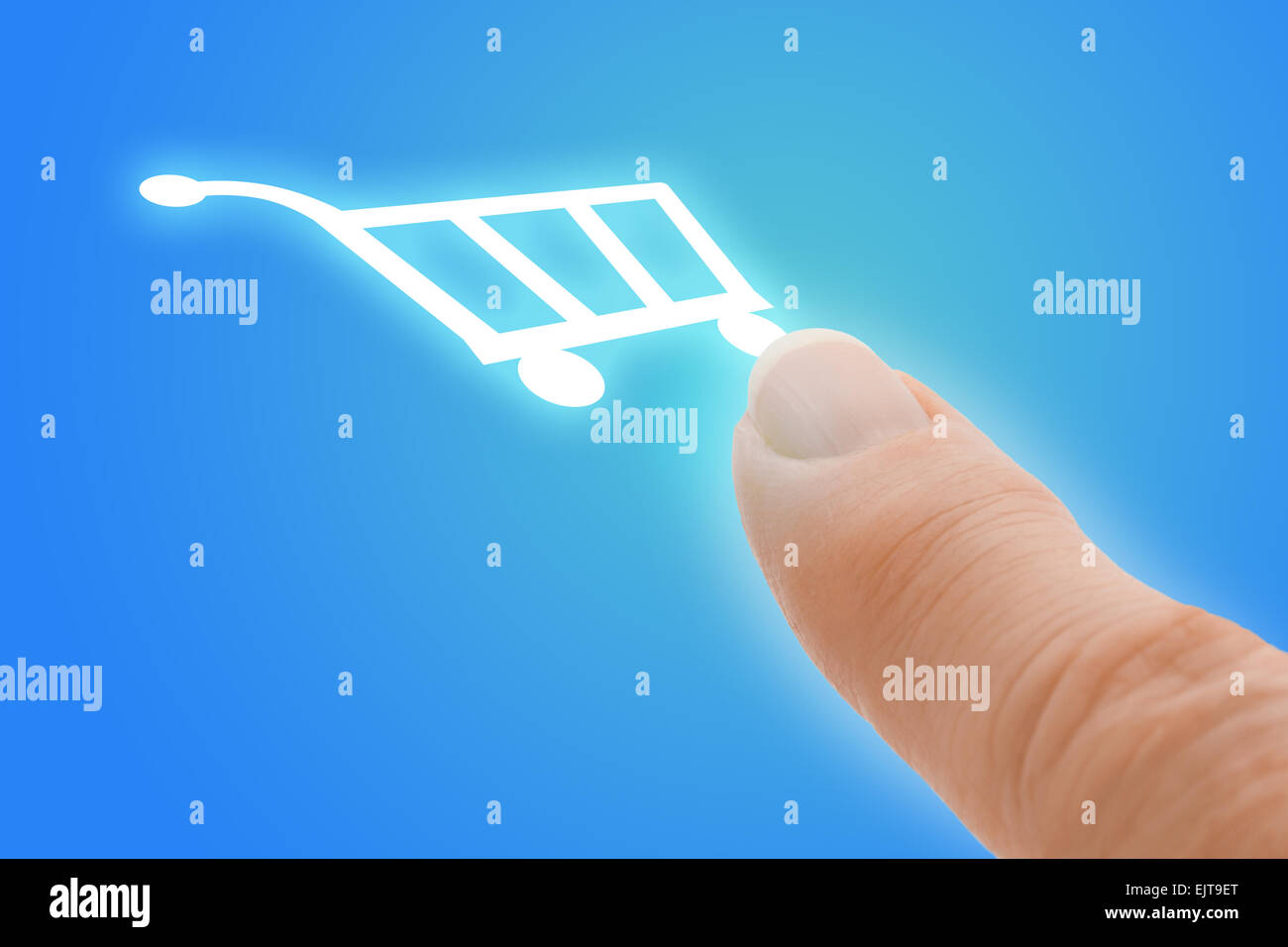 Kaufen Sie jetzt Touch Screen Fingerzeig in den Warenkorb Einkaufswagen-Symbol Stockfoto