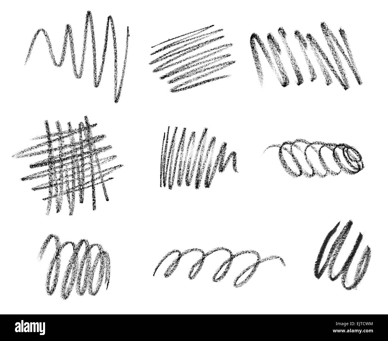 Sammlung von verschiedenen Bleistiftstriche auf weißem Hintergrund. jeweils separat aufgenommen Stockfoto