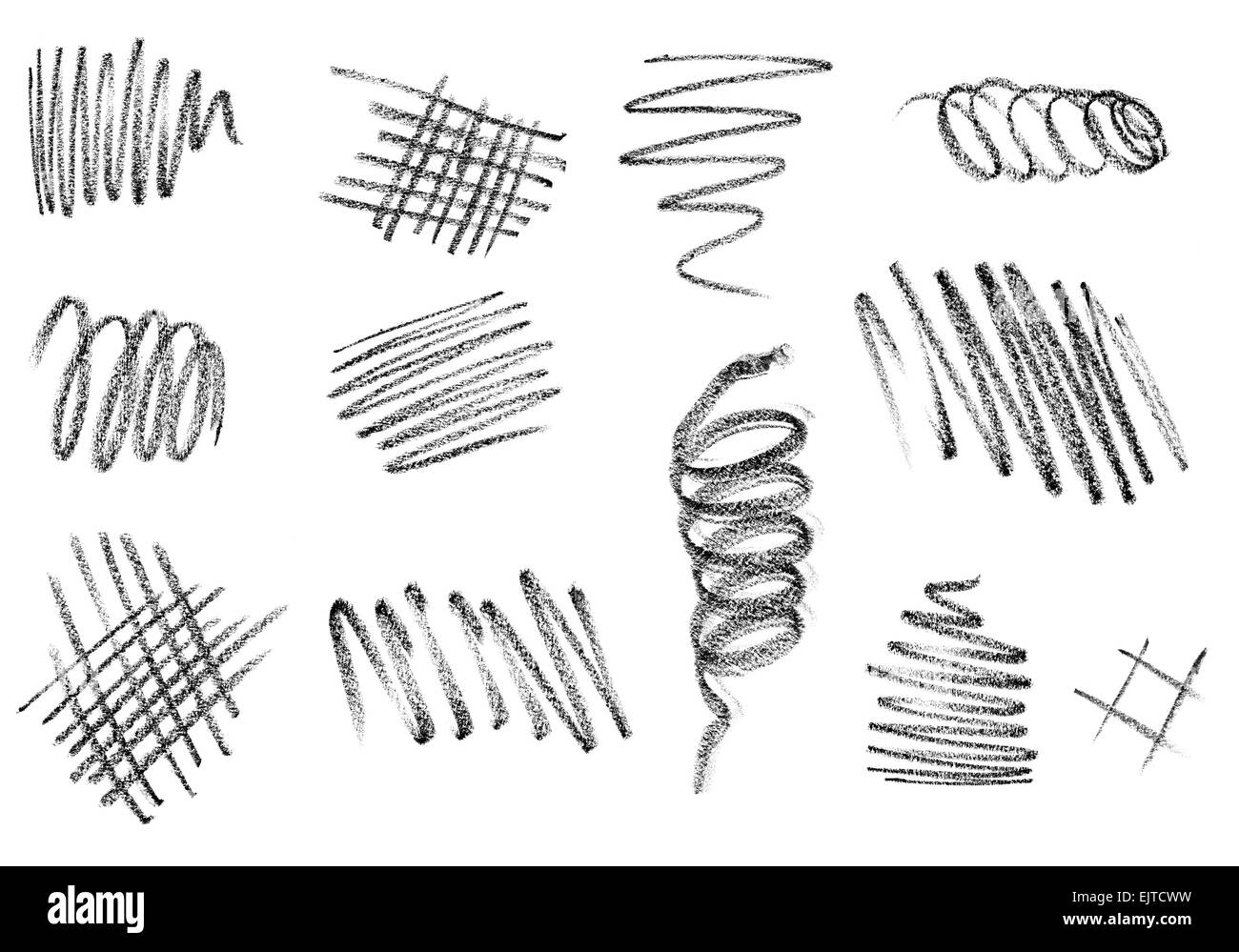 Sammlung von verschiedenen Bleistiftstriche auf weißem Hintergrund. jeweils separat aufgenommen Stockfoto