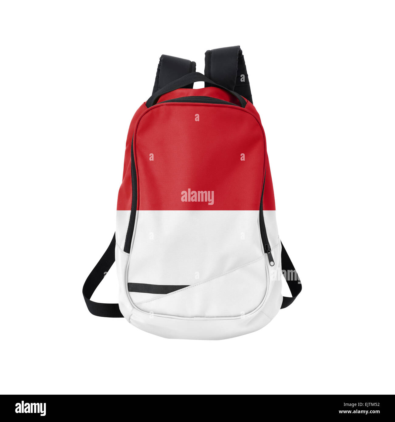 Indonesien-Flagge Rucksack isolierten auf weißen Hintergrund. Zurück zum Schulkonzept. Ausbildung und Studium im Ausland. Reisen und Tourismus in Stockfoto
