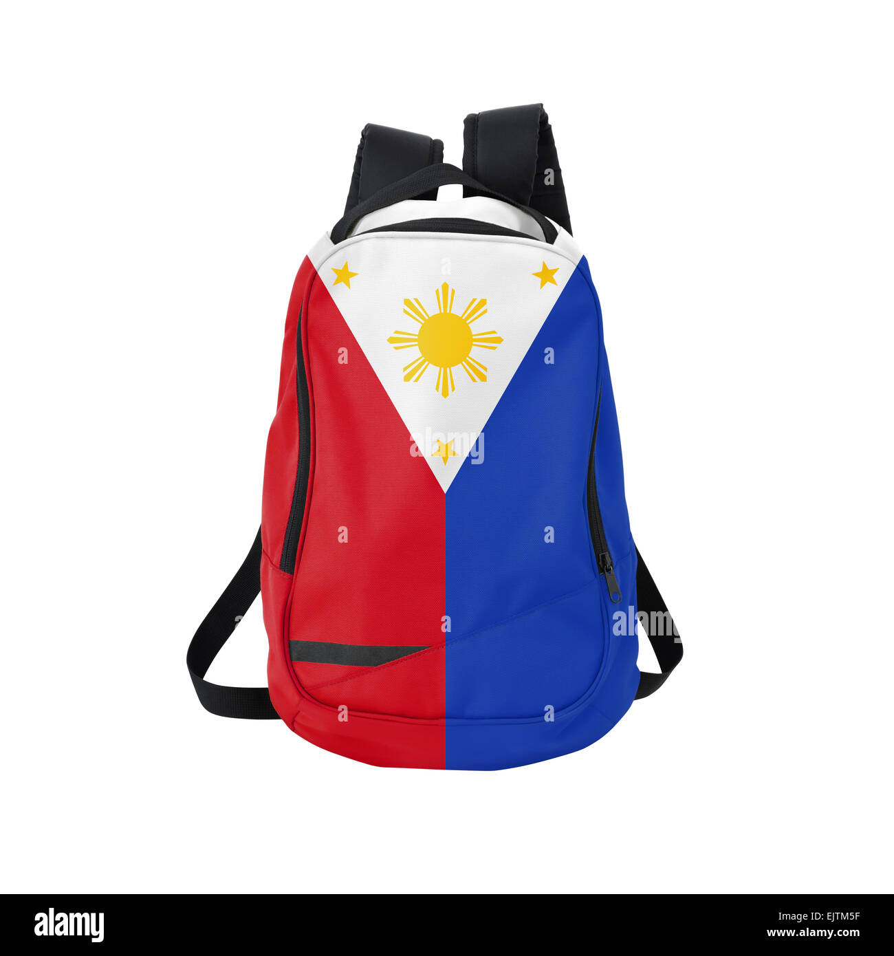 Philippinen flag Rucksack isoliert auf weißem Hintergrund. Zurück zum Schulkonzept. Ausbildung und Studium im Ausland. Reisen und Tourismus ich Stockfoto
