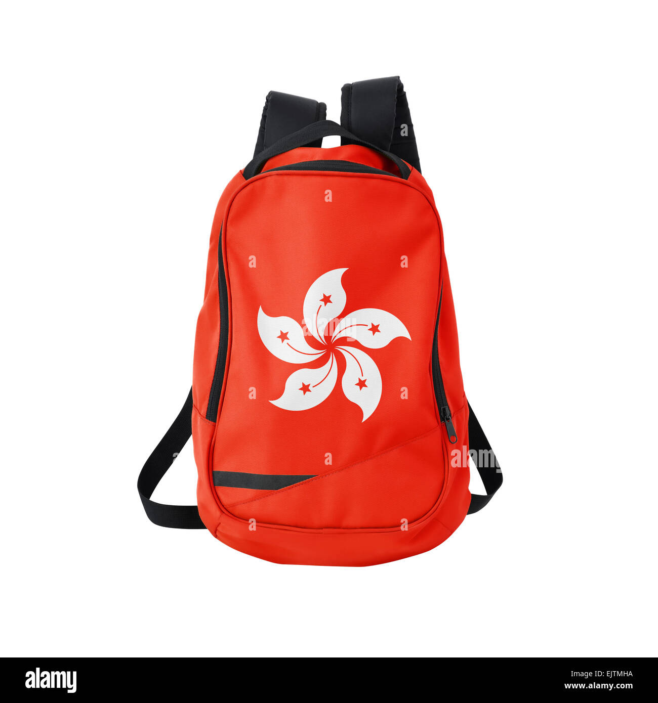 Hong Kong Flagge Rucksack isolierten auf weißen Hintergrund. Zurück zum Schulkonzept. Ausbildung und Studium im Ausland. Reisen und Tourismus Stockfoto