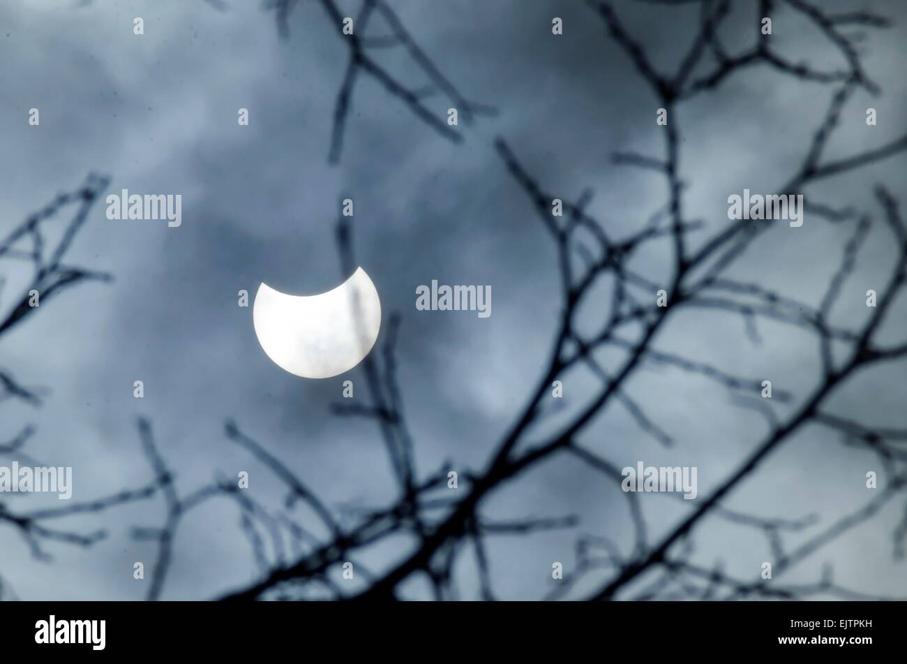 Partielle Sonnenfinsternis 20. März 2015 - anzeigen aus Sofia, Bulgarien, Europa Stockfoto