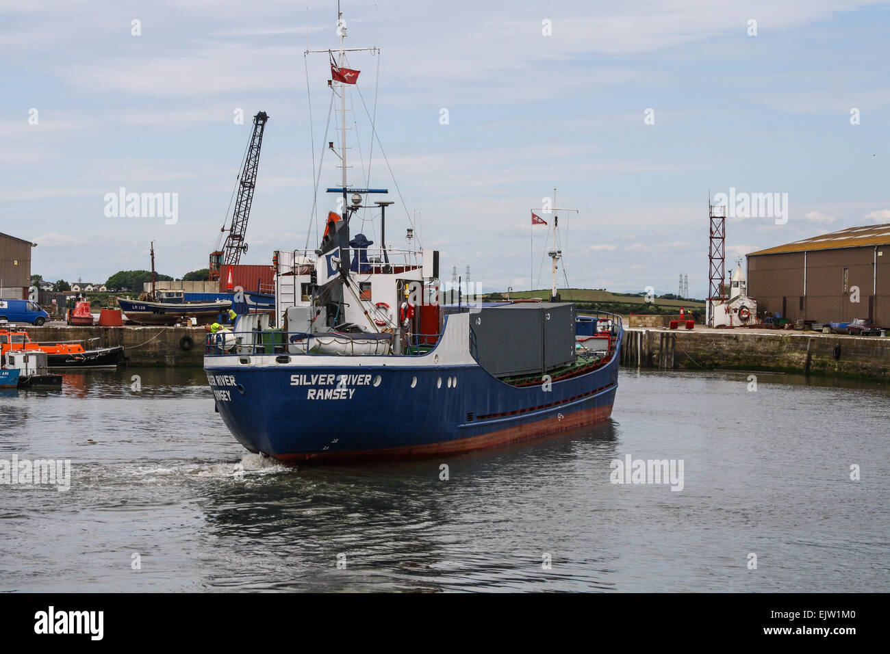 Glasson Dock in der Nähe von Lancaster, an der Mündung der Lune, Lancashire. Silver River, Ramsey im Dock. Stockfoto