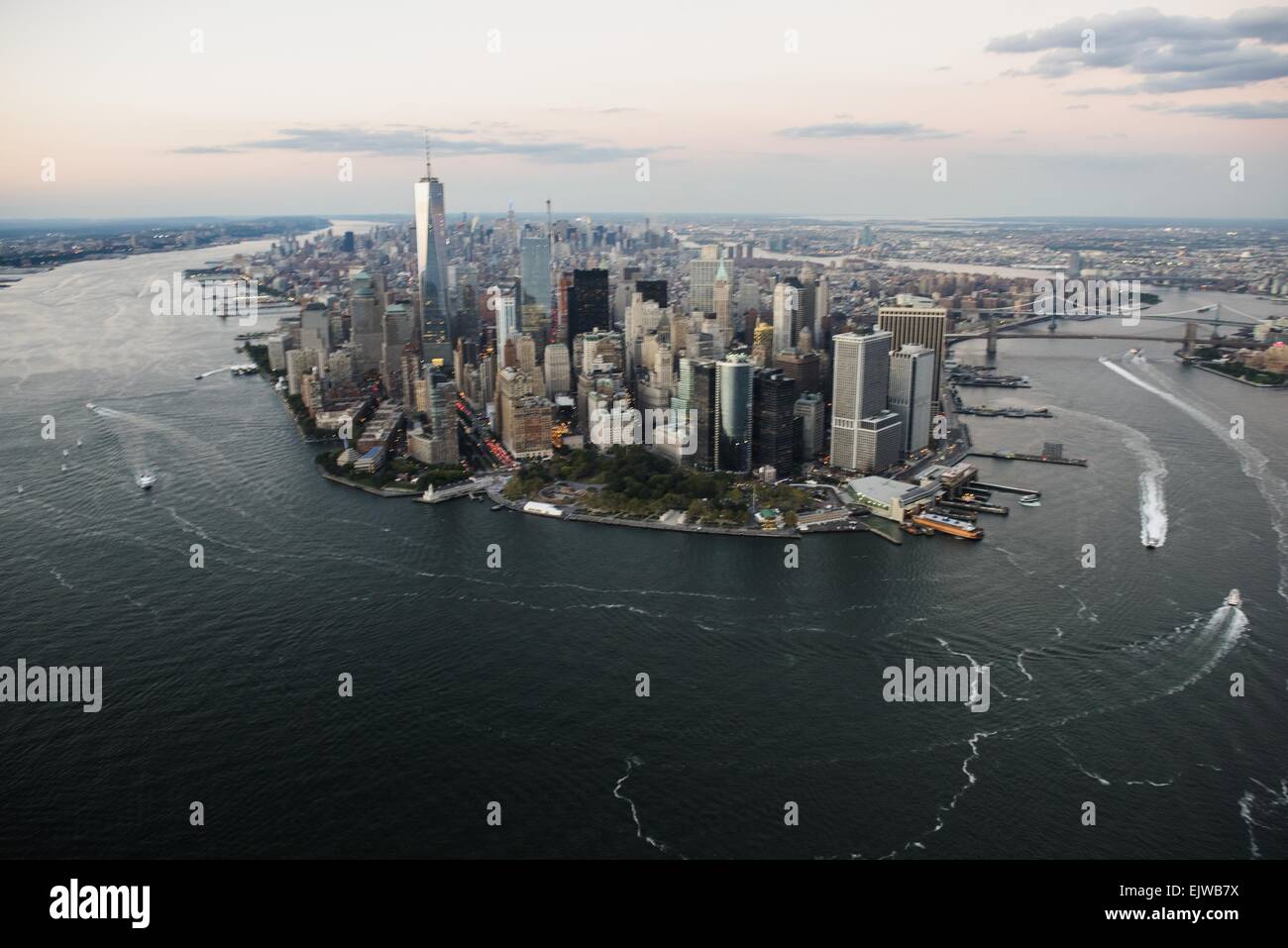 USA, New York State, New York City, Luftaufnahme von Lower Manhattan und One World Trade Center Stockfoto