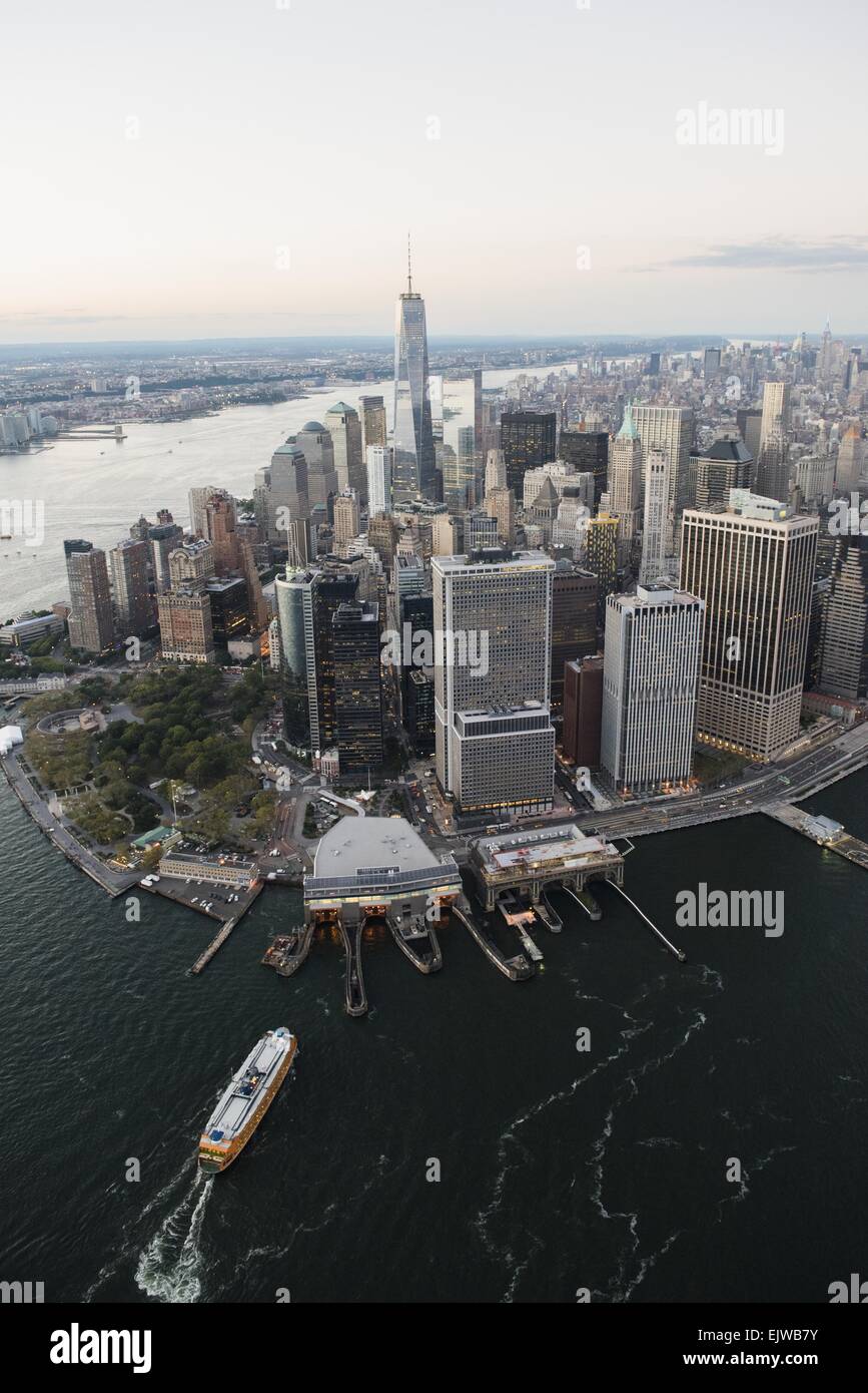 USA, New York State, New York City, Luftaufnahme von Lower Manhattan und One World Trade Center Stockfoto