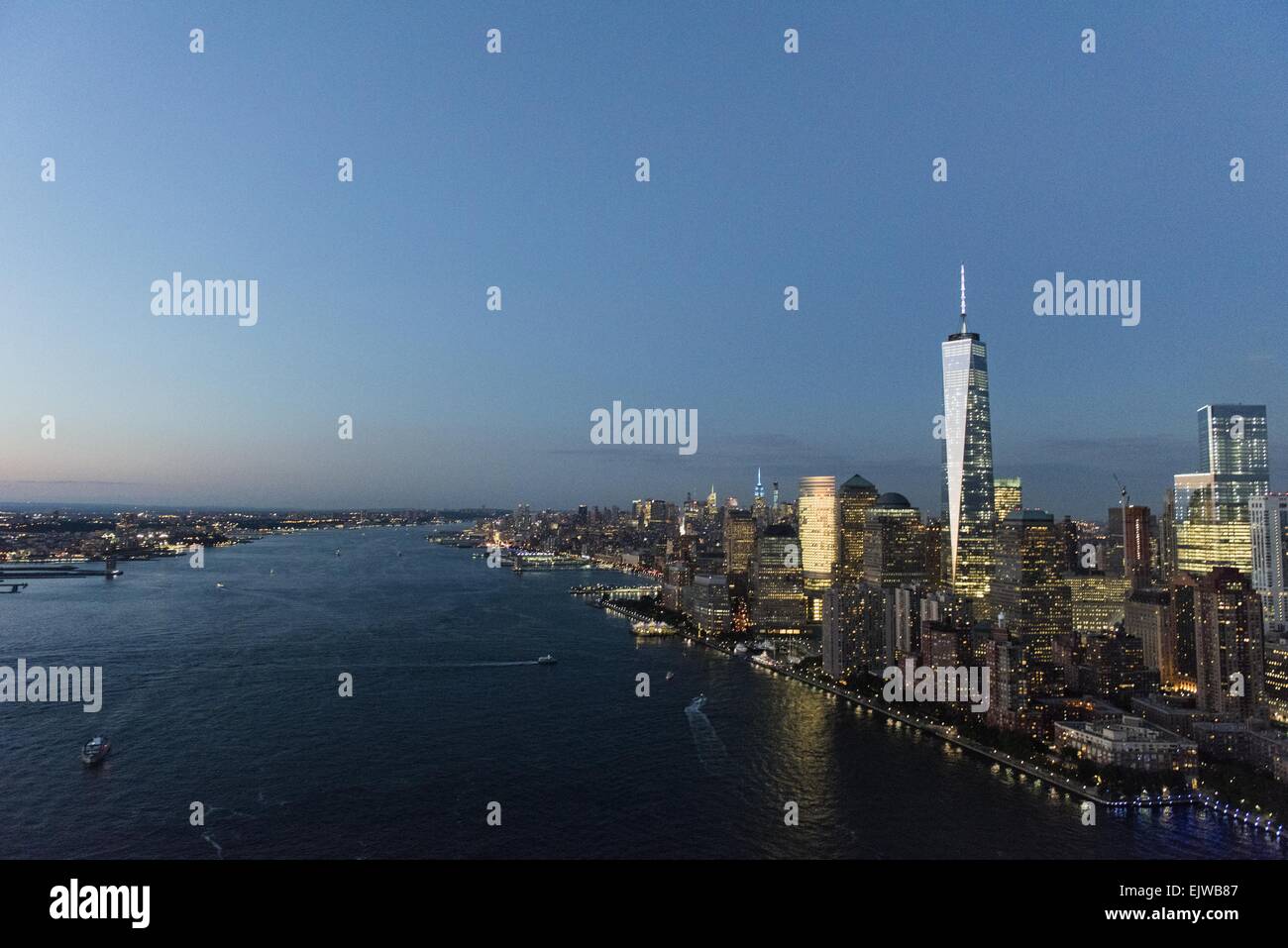 USA, New York State, New York City, Luftaufnahme von Manhattan und One World Trade Center Stockfoto