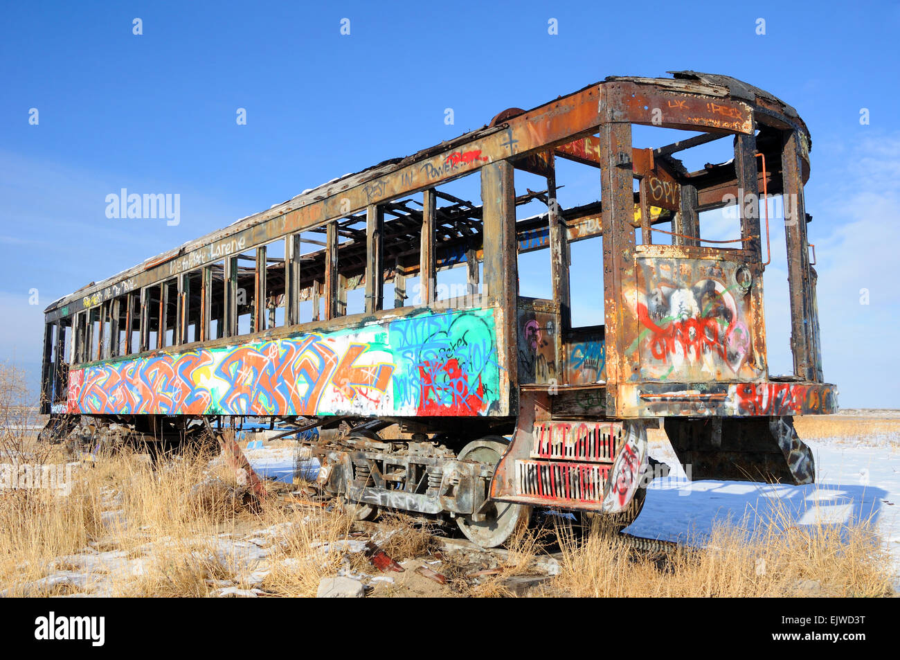 Graffiti bedeckt Passagier Waggon an den Great Salt Lake - Utah Stockfoto