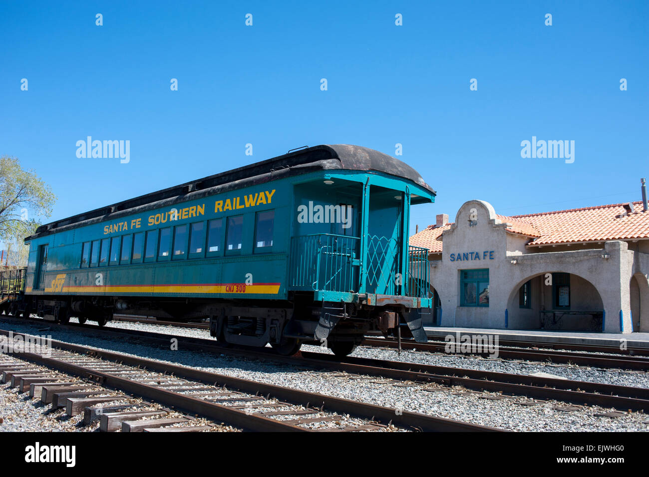 USA New Mexico NM den alten Santa Fe Railway Hof und Train Depot lachen Stockfoto