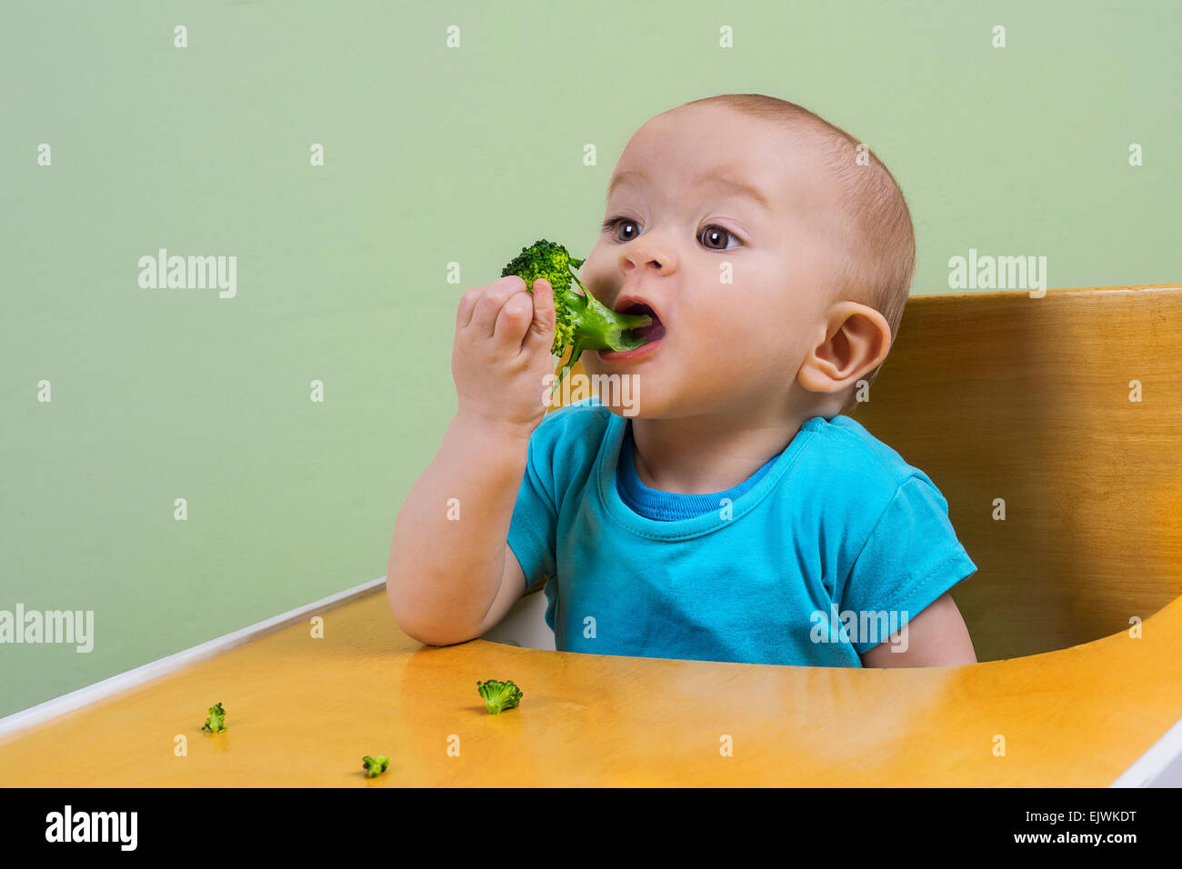 entzückende Baby Essen Brokkoli Stockfoto