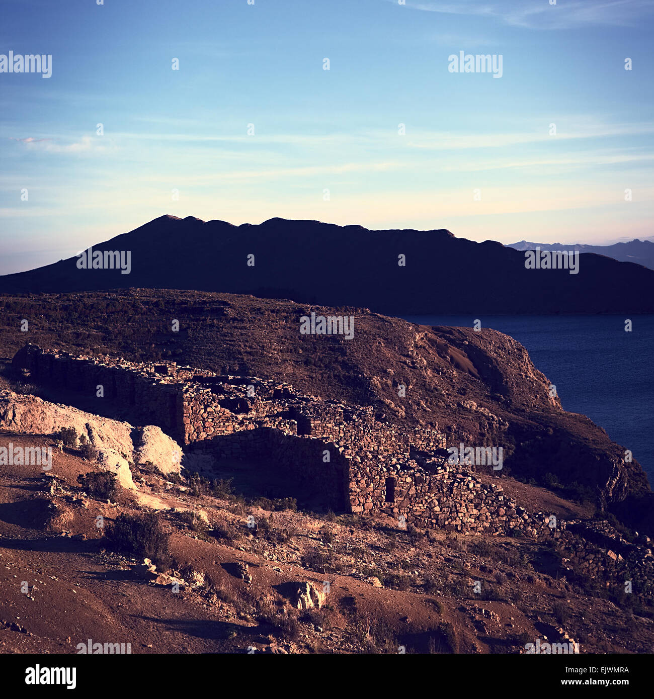 Chinkana archäologische Stätte von Tiwanaku (Tiahuanaco) Herkunft auf Isla del Sol (Sonneninsel) am Titicacasee, Bolivien Stockfoto