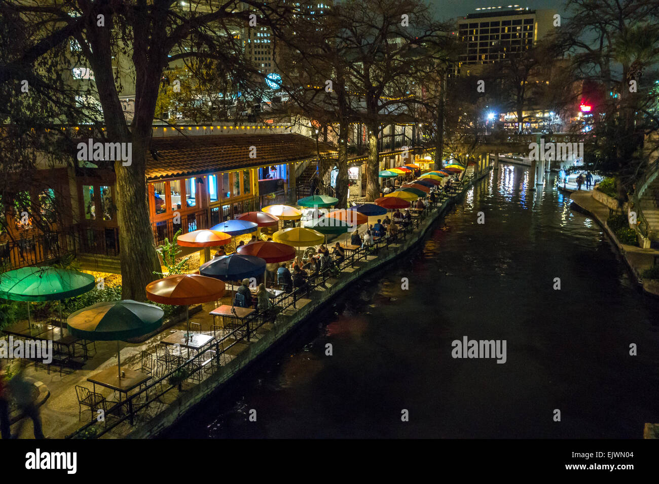 San Antonio River Walk Nacht Stockfoto