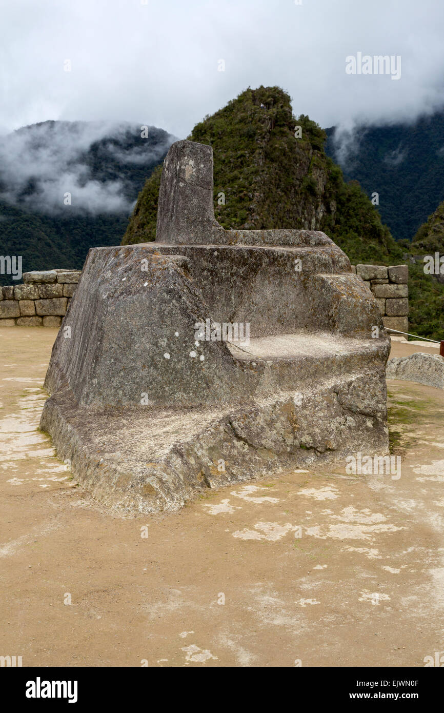 Peru, Machu Picchu.  Die Intiwatana, Hitching Post der Sonne. Stockfoto