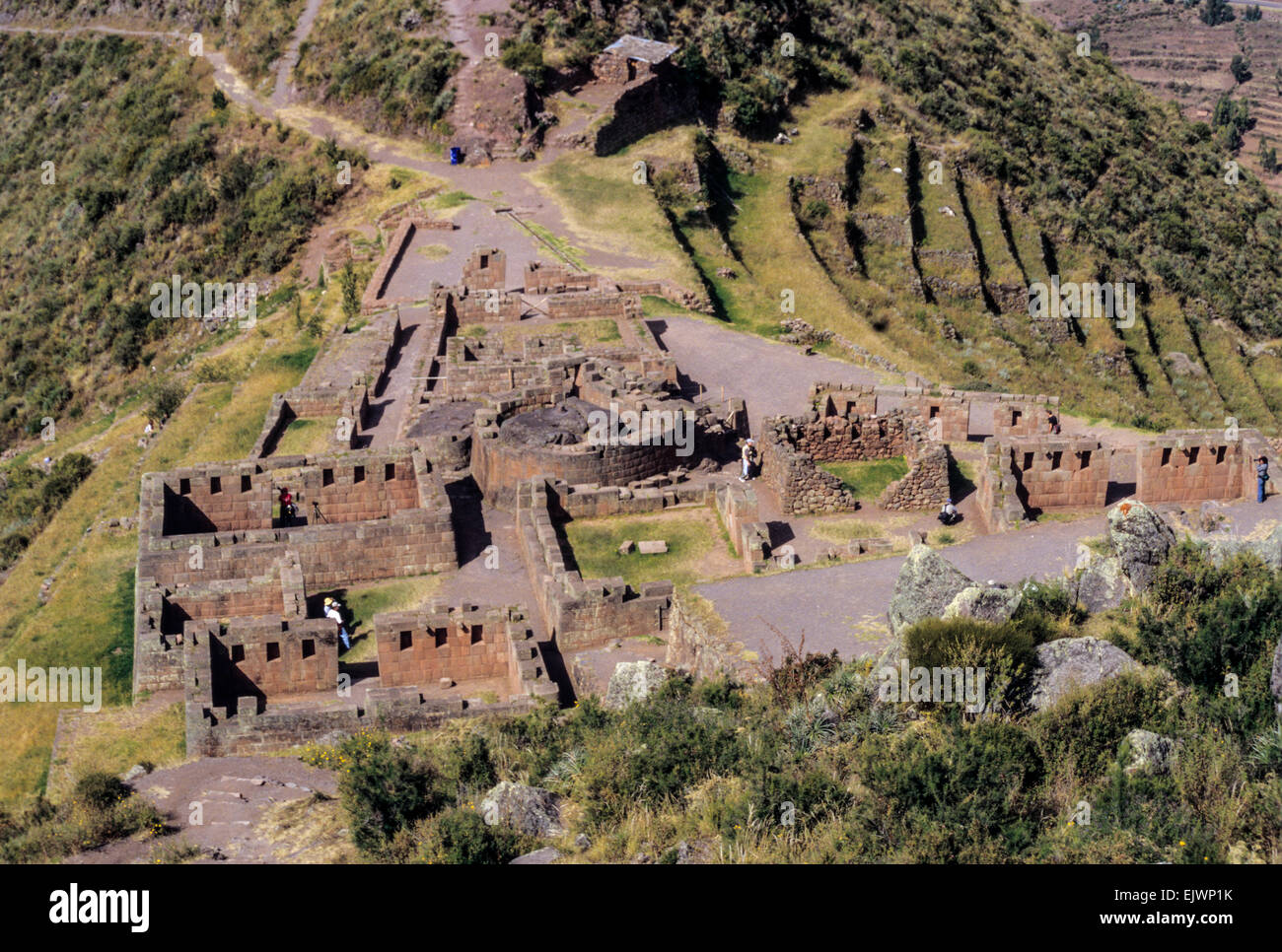 Peru, Pisac.  Inka-Tempel der Sonne. Stockfoto