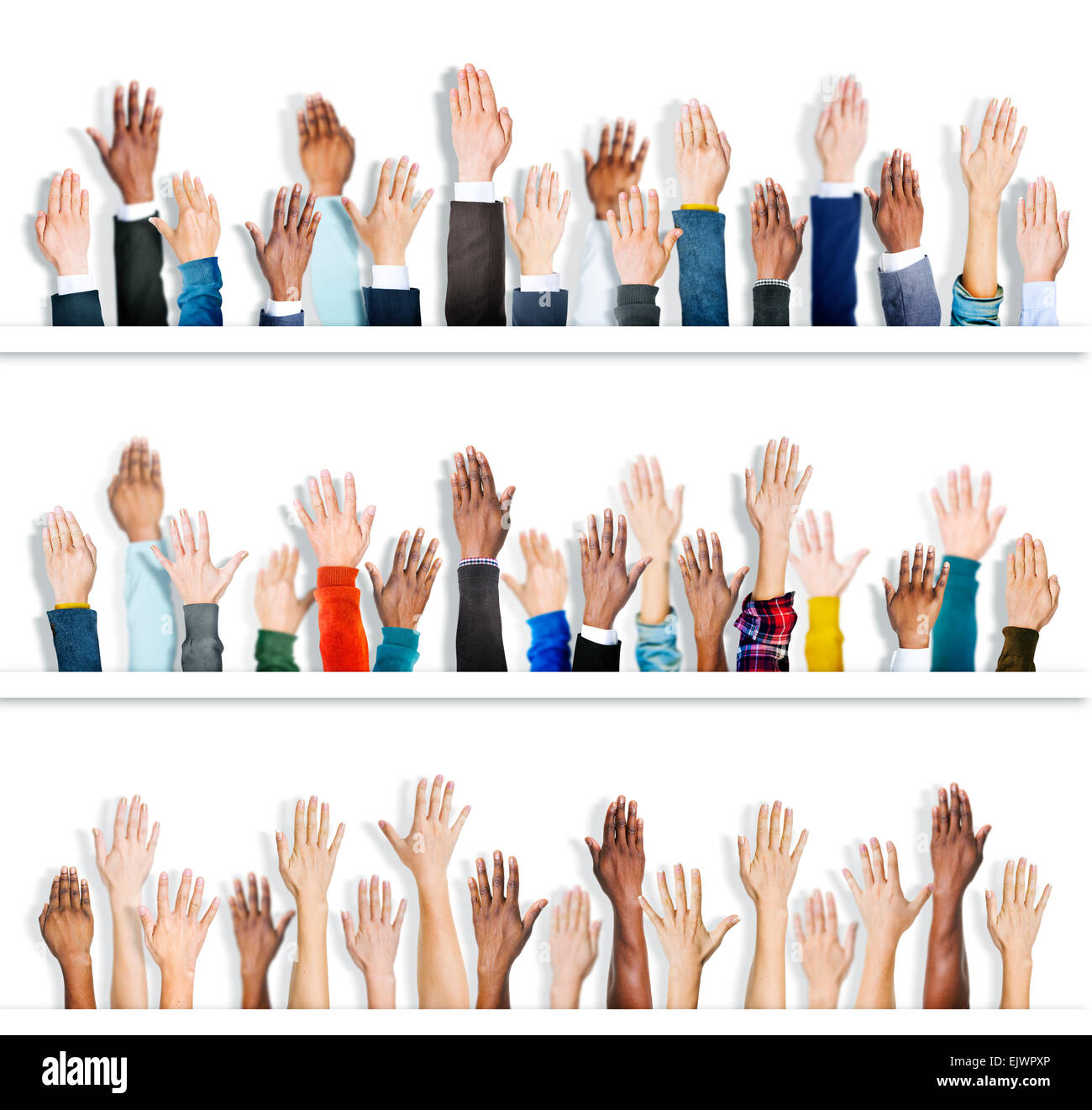 Multiethnische Gruppe von Handzeichen Stockfoto