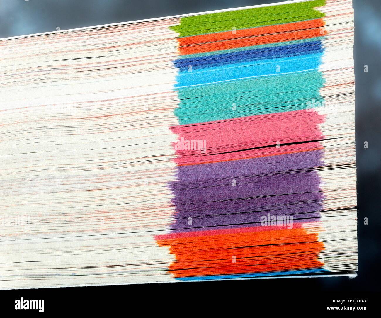 Nahaufnahme der farbcodierte Indizierung auf Argos Katalog. Stockfoto