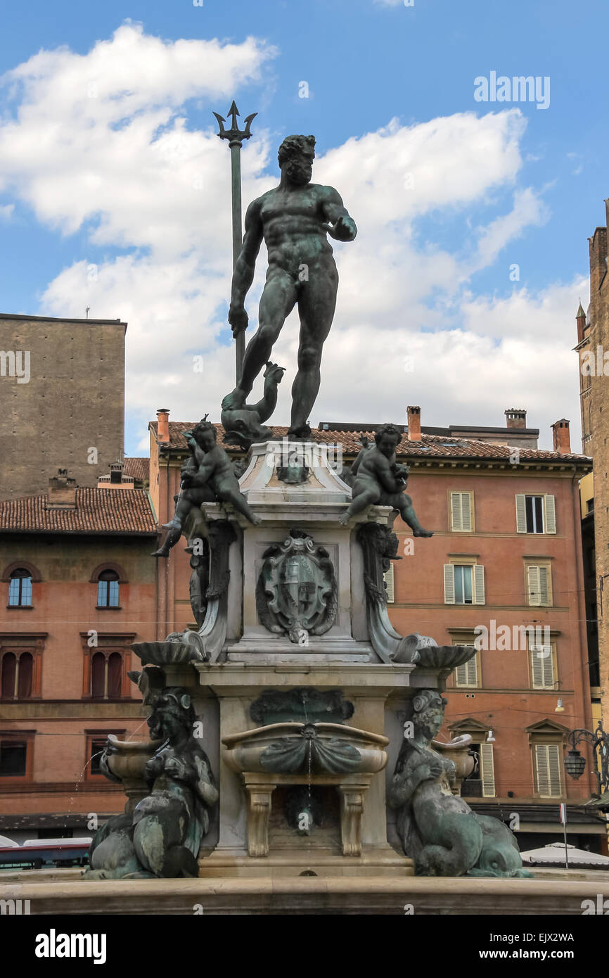 Neptun-Brunnen in der Piazza Maggiore in Bologna, Italien Stockfoto