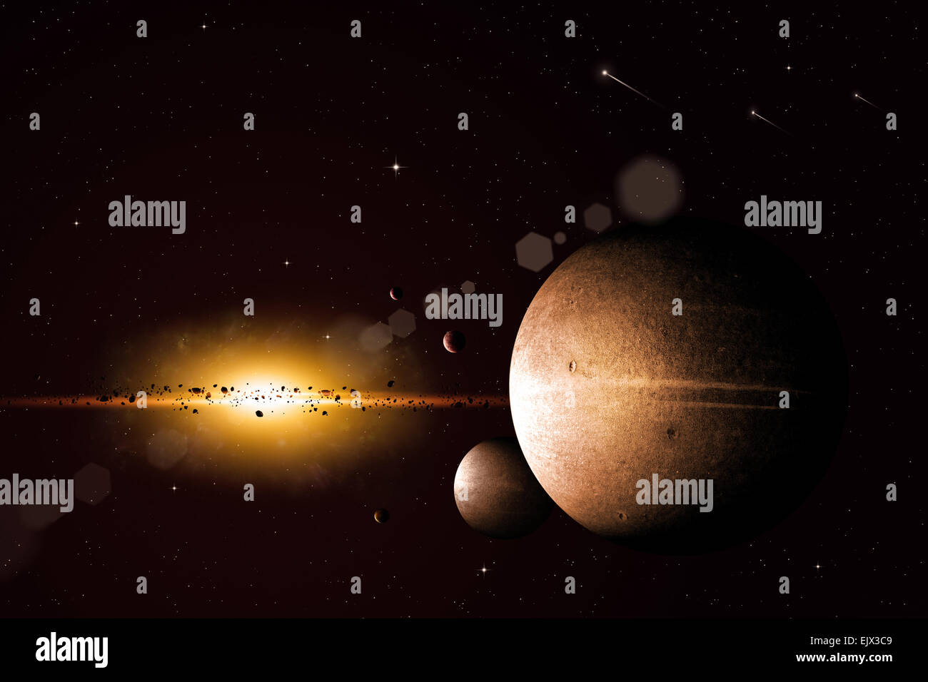 Abbildung abstrakt imaginären Weltraum mit Planeten und Monde Stockfoto