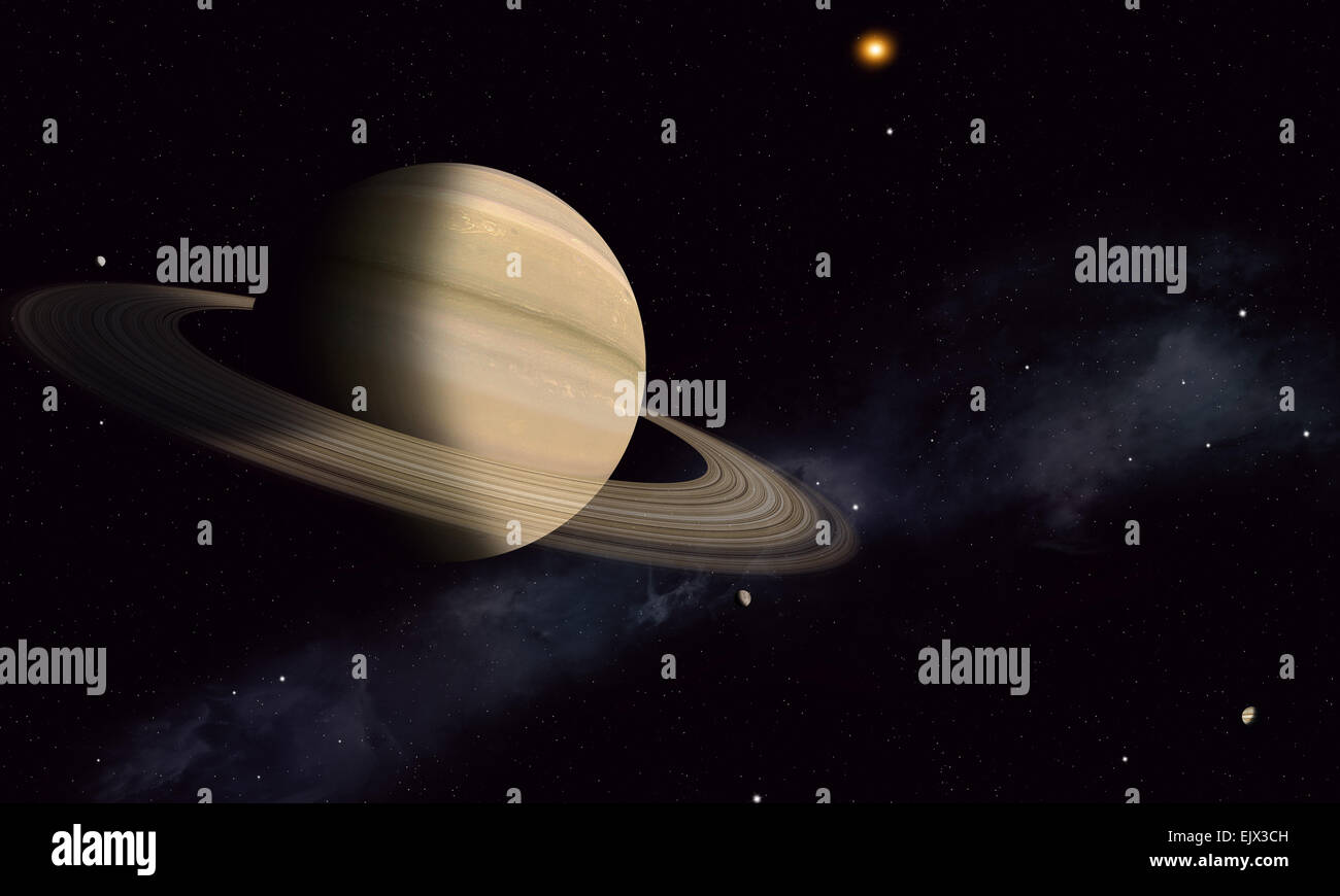 Solaranlage gas-Riesen Saturn mit Ringe und Monde Stockfoto