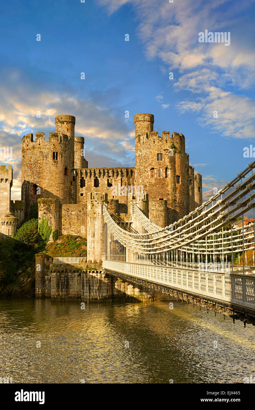 Die mittelalterlichen Conwy Castle oder Conway Castle gebaut 1283 für Edward I., UNESCO-Weltkulturerbe, Conwy, Wales, Großbritannien Stockfoto