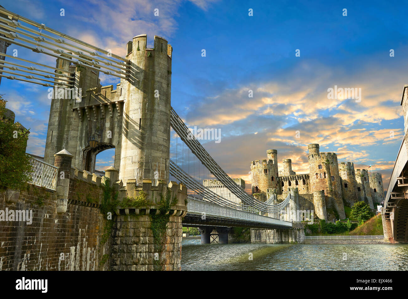 Die mittelalterlichen Conwy Castle oder Conway Castle gebaut 1283 für Edward I., UNESCO-Weltkulturerbe, Conwy, Wales, Großbritannien Stockfoto