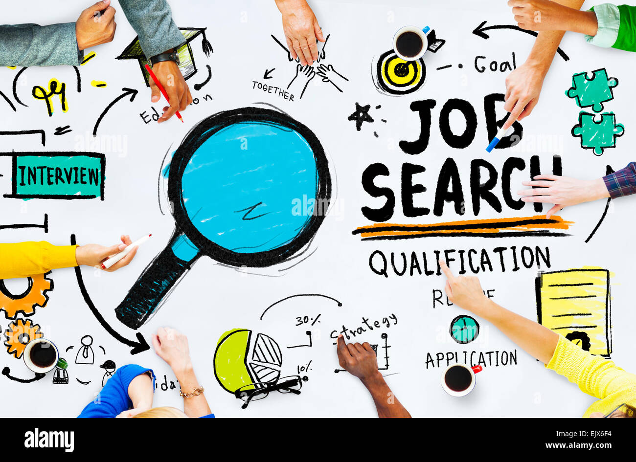 Vielfalt Hände Suche Job Suche Gelegenheit Konzept Stockfoto
