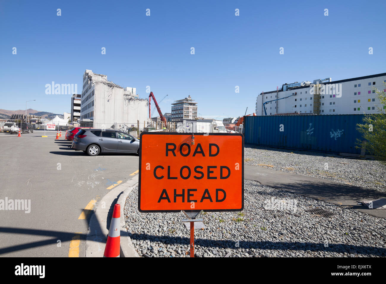 Straße gesperrt in Christchurch, Neuseeland Stockfoto