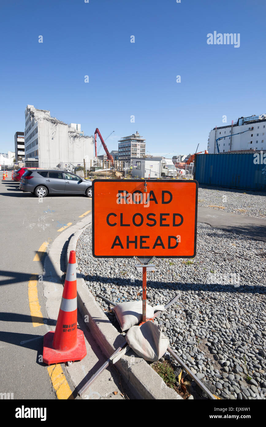 Straße gesperrt in Christchurch, Neuseeland Stockfoto