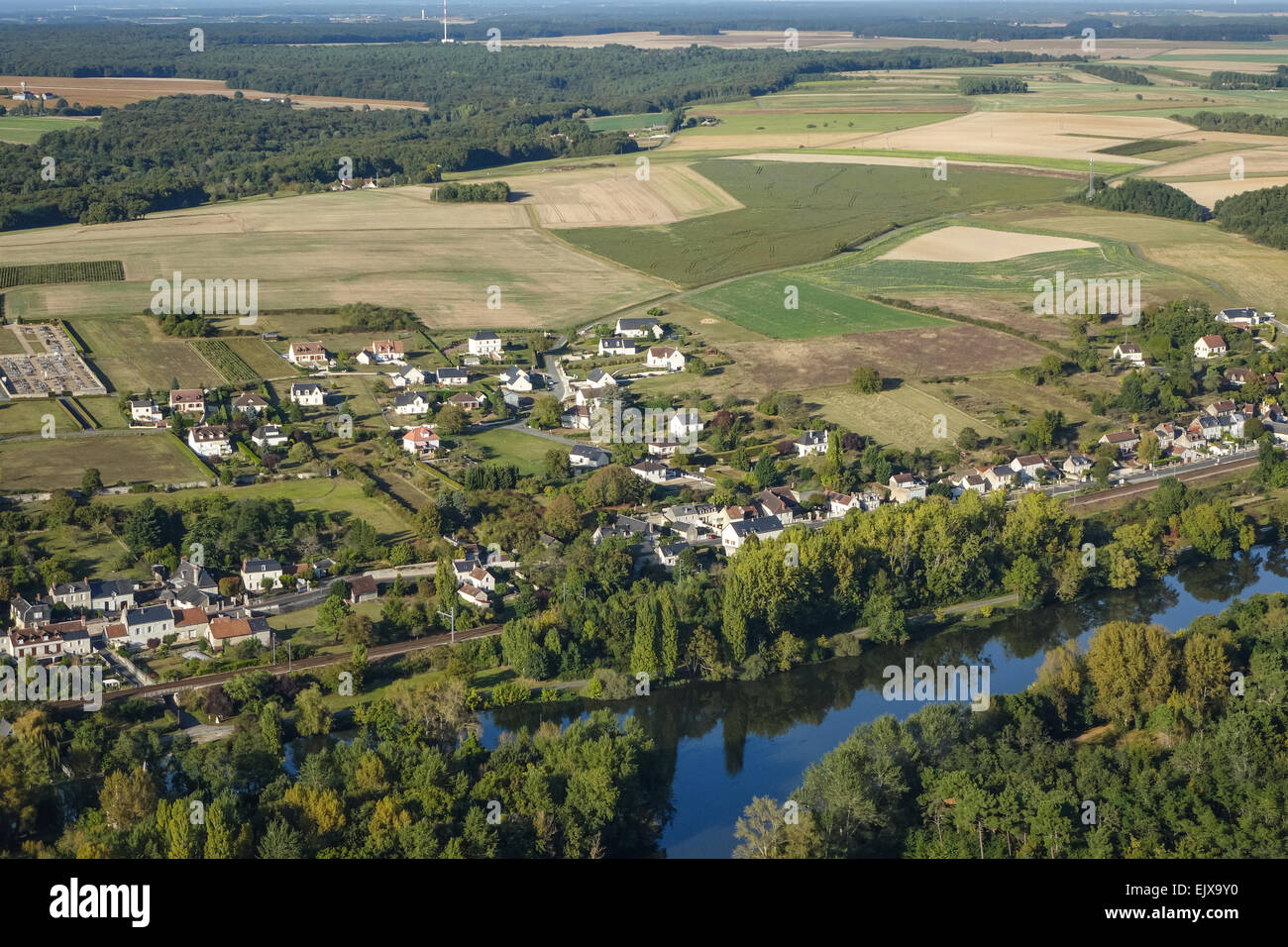 Chisseaux Dorf im Tal Loire, Frankreich aus der Luft Stockfoto