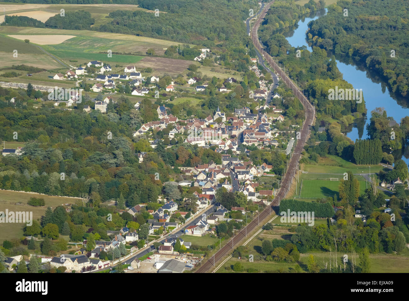 Chisseaux Dorf im Tal Loire, Frankreich aus der Luft Stockfoto