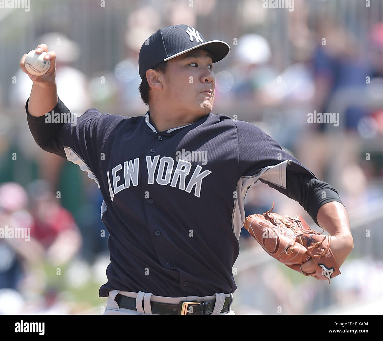Fort Myers, Florida, USA. 31. März 2015. Masahiro Tanaka (Yankees) MLB: Masahiro Tanaka von der New York Yankees Stellplätze in einem Frühling Training Baseball-Spiel gegen die Minnesota Twins CenturyLink Sports Complex in Fort Myers, Florida, Vereinigte Staaten. © AFLO/Alamy Live-Nachrichten Stockfoto