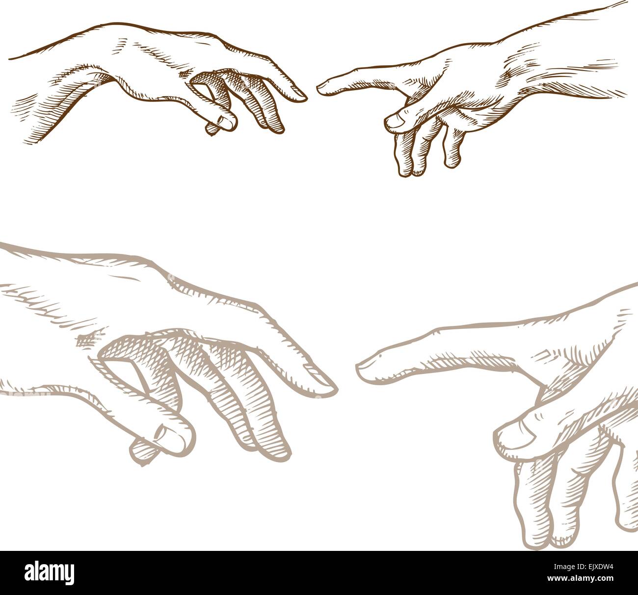 Erschaffung Adams Hand zeichnen, isoliert auf weiss Stock Vektor
