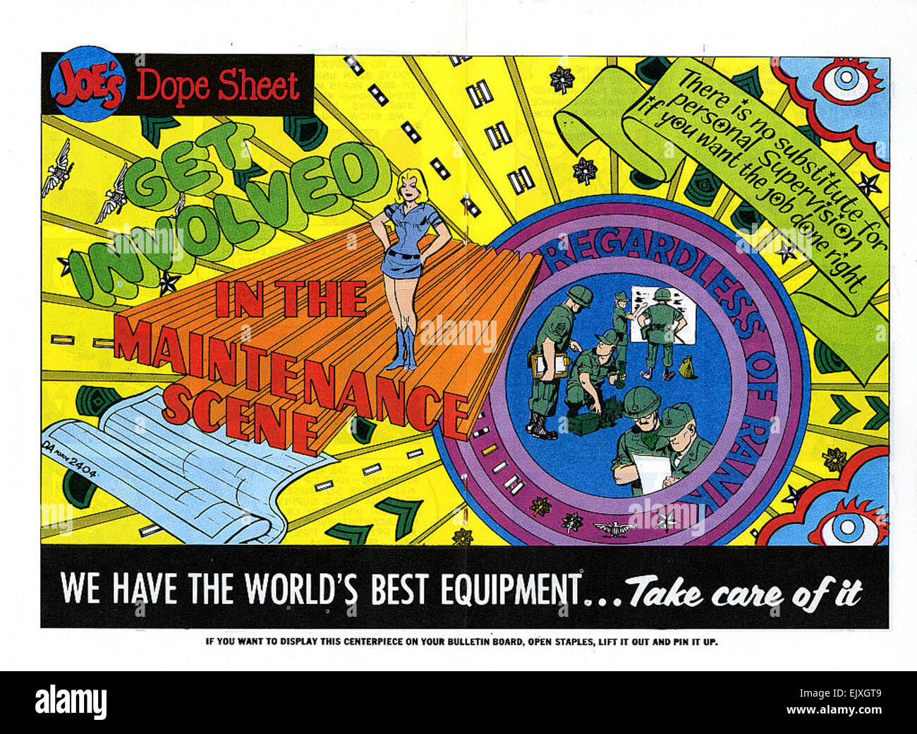 Joe’s Dope Sheet wurde von will Eisner entworfen, einem legendären Comic-Künstler, der für seine Arbeit an *The Spirit* bekannt ist. Eisner wirkte während des Zweiten Weltkriegs an den Veröffentlichungen der Armee mit und schuf den Joe-Dope-Charakter für pädagogische Zwecke. Von 1951 bis 1972 gründete er das PS Magazine als künstlerischer Leiter und beeinflusste Comic-Künstler wie Mike Ploog und Murphy Anderson. Stockfoto