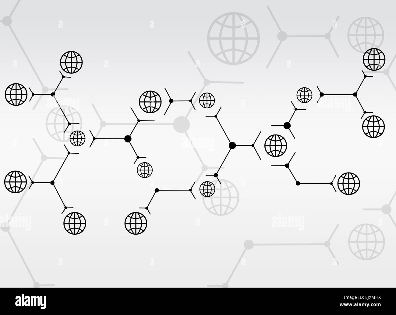 Abstrakte Komposition von schwarzen Linien und Globen Stockfoto