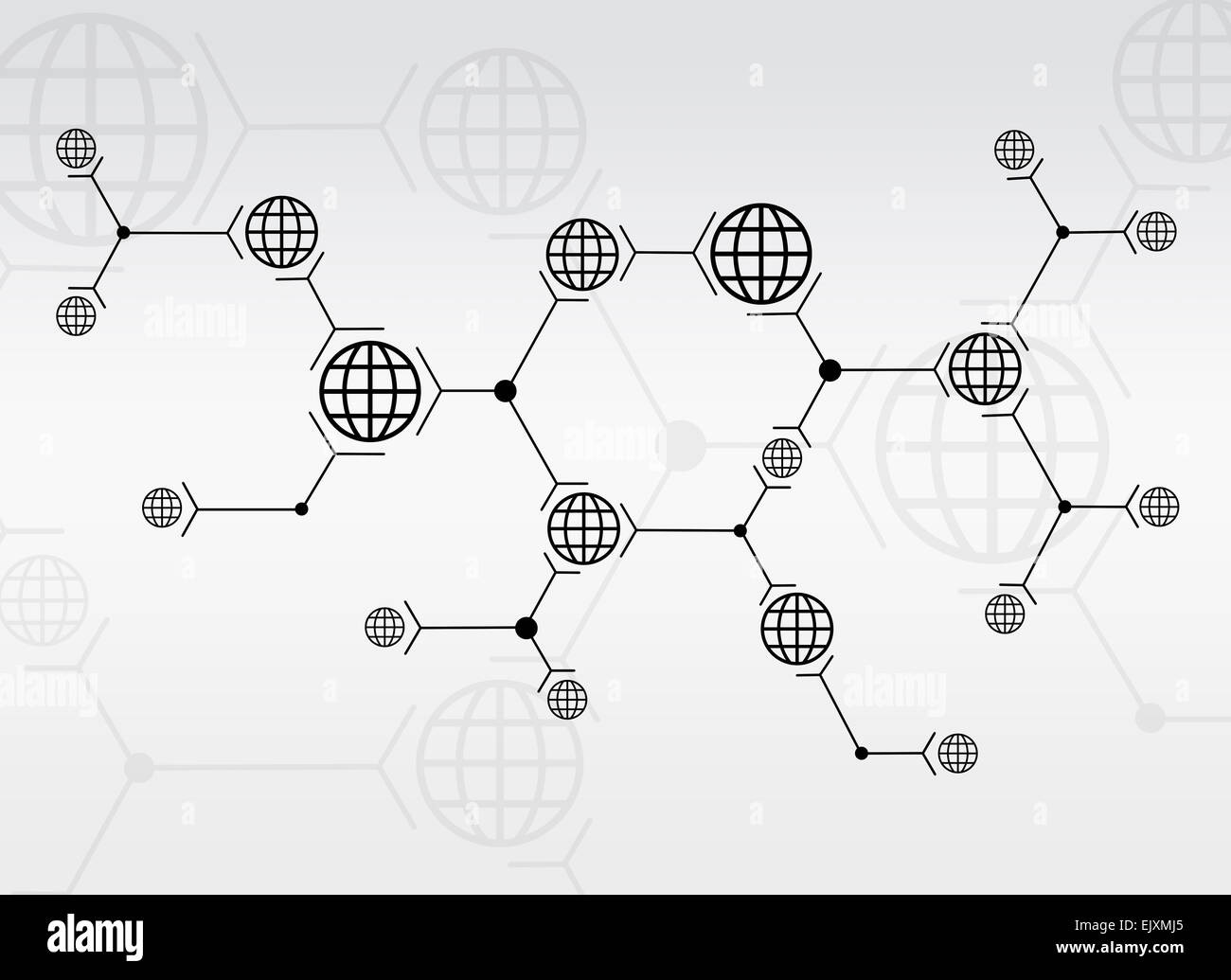 Abstrakte Komposition von schwarzen Linien und Globen Stockfoto