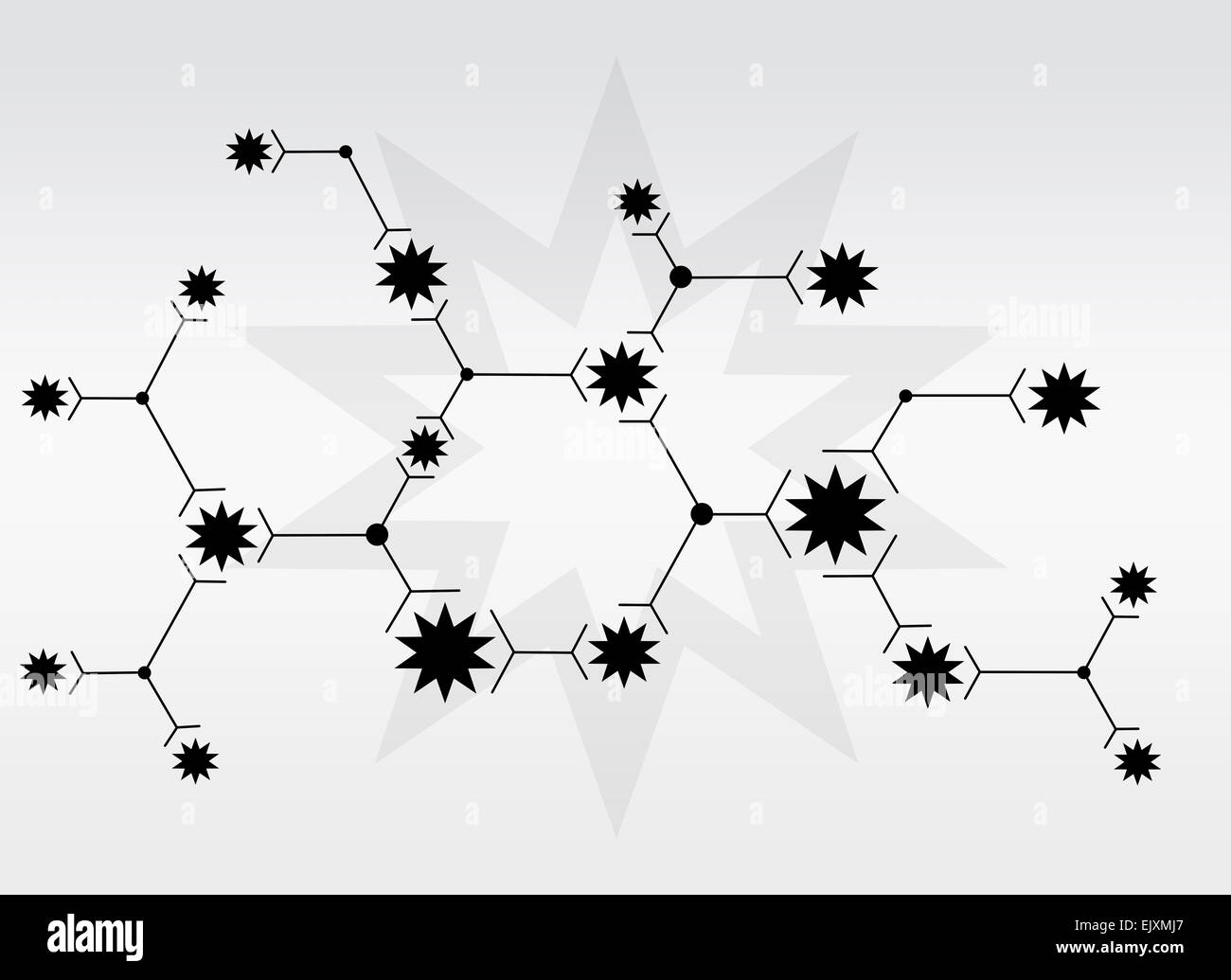 Abstrakte Komposition von schwarzen Linien und Sternen Stockfoto