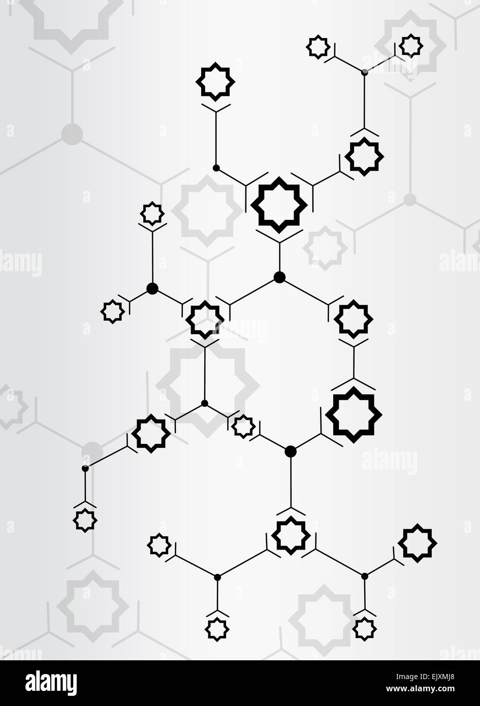 Abstrakte Komposition von schwarzen Linien und Sternen Stockfoto