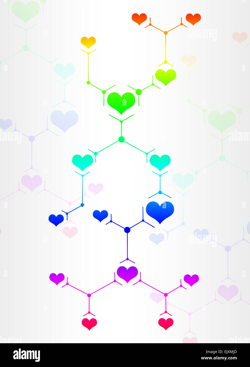 Abstrakte Komposition von farbigen Linien und Herzen Stockfoto