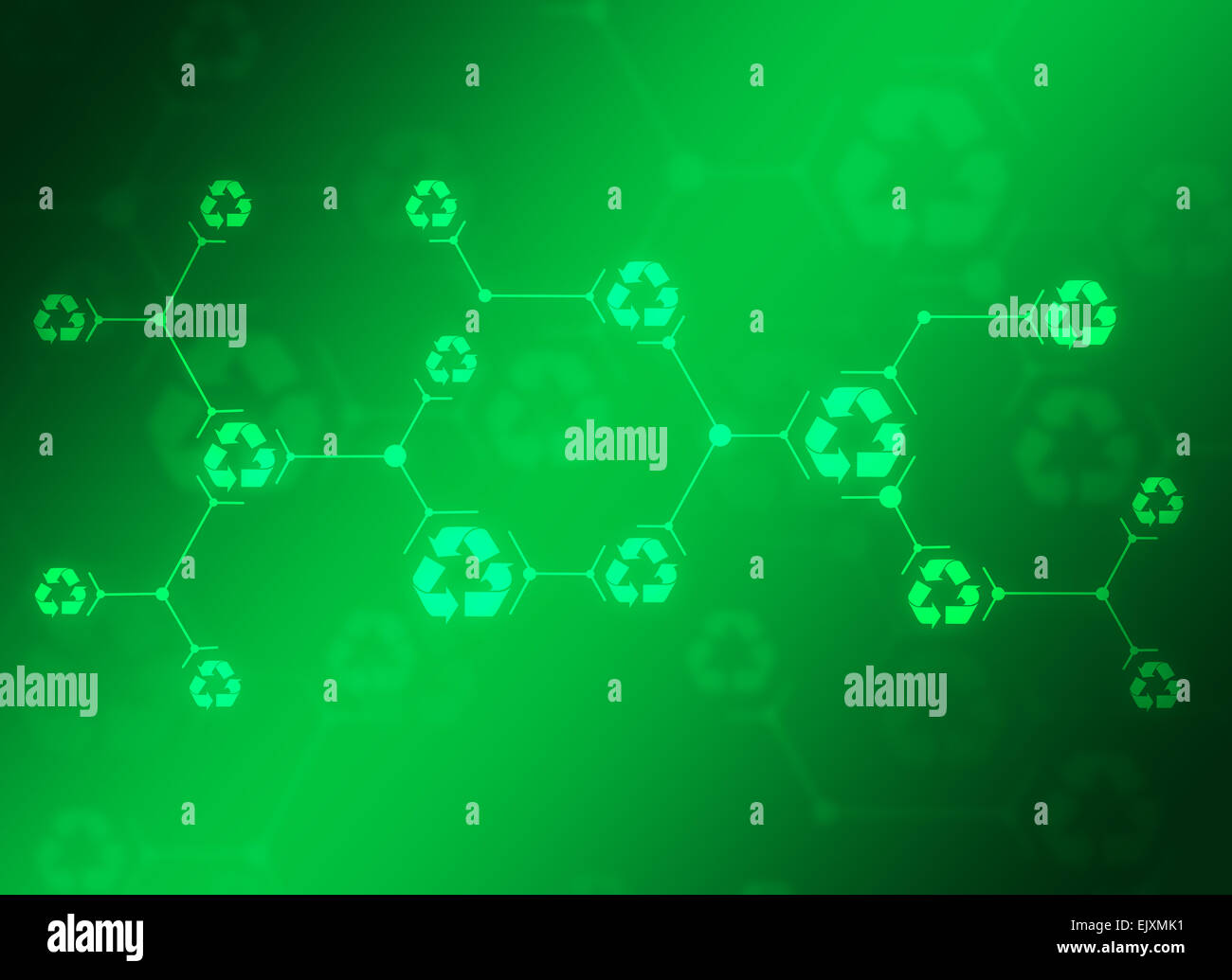 Abstrakte Komposition von grünen Linien und recycling Zeichen Stockfoto